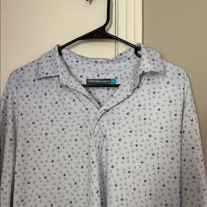 Roundtree & Yorke Men's White Shirt with Blue Bird Pattern